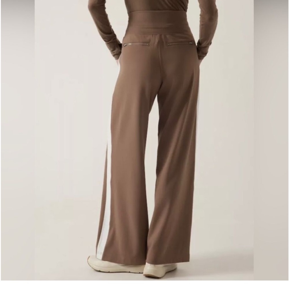 Athleta Brown Wide Leg Pants with White Stripe - Picture 2 of 14